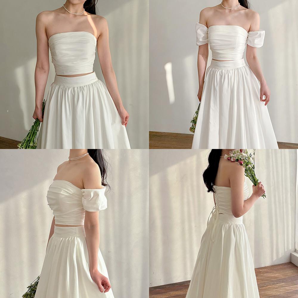 (대여) 조이 타프타 투피스 실크 드레스 셀프웨딩 스냅촬영 피로연 2부 드레스