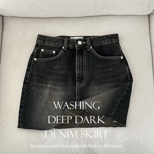 [y2k/미니기장!] 트렌디한 아웃핏, 빈티지 워싱 브러쉬 다크 흑청 데님 미니 스커트]딥다크스커트