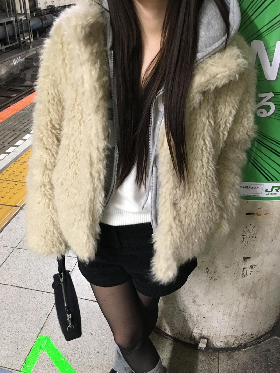 seed high neck fur jacket