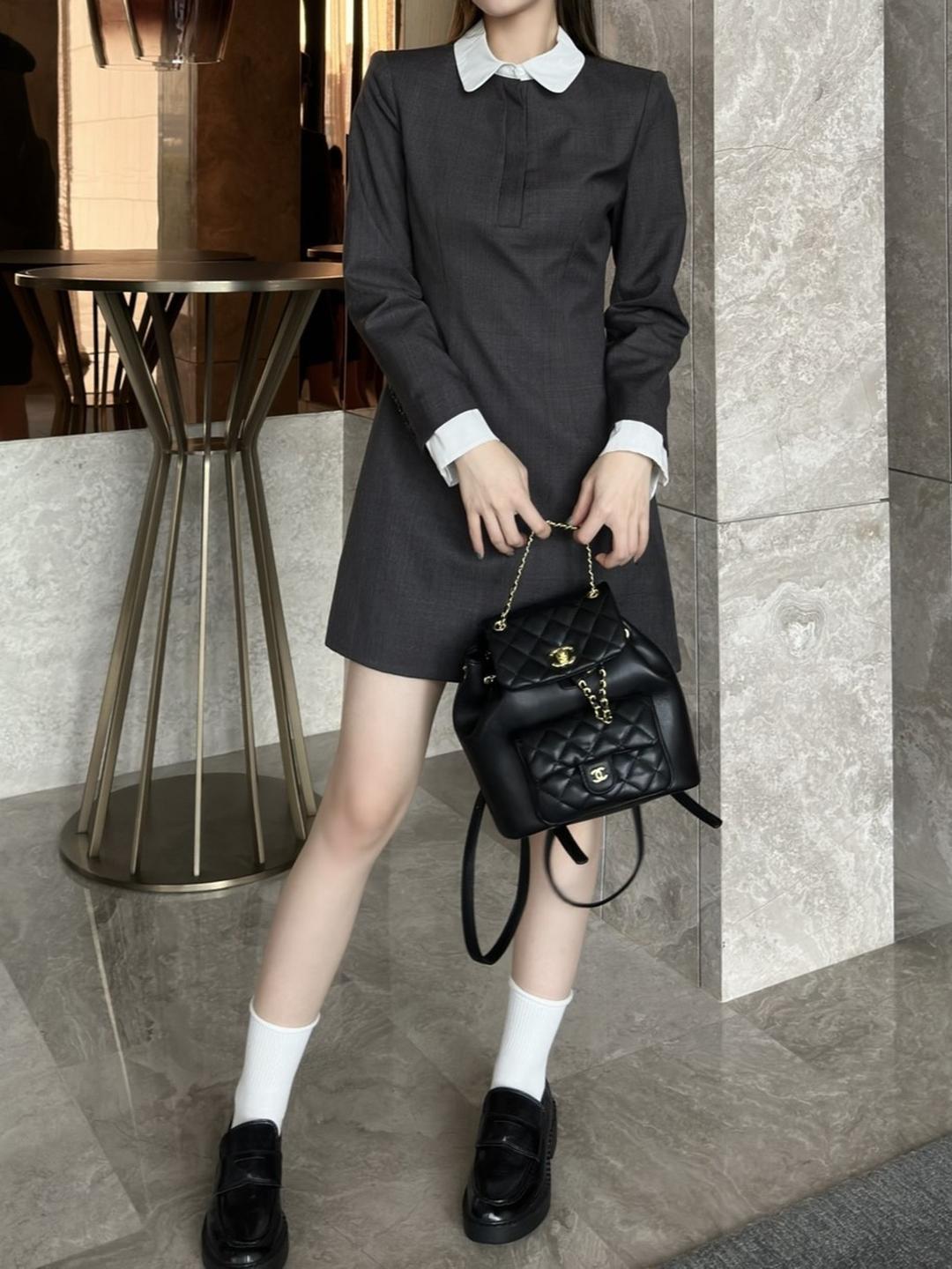 토미 배색 카라 미니 원피스