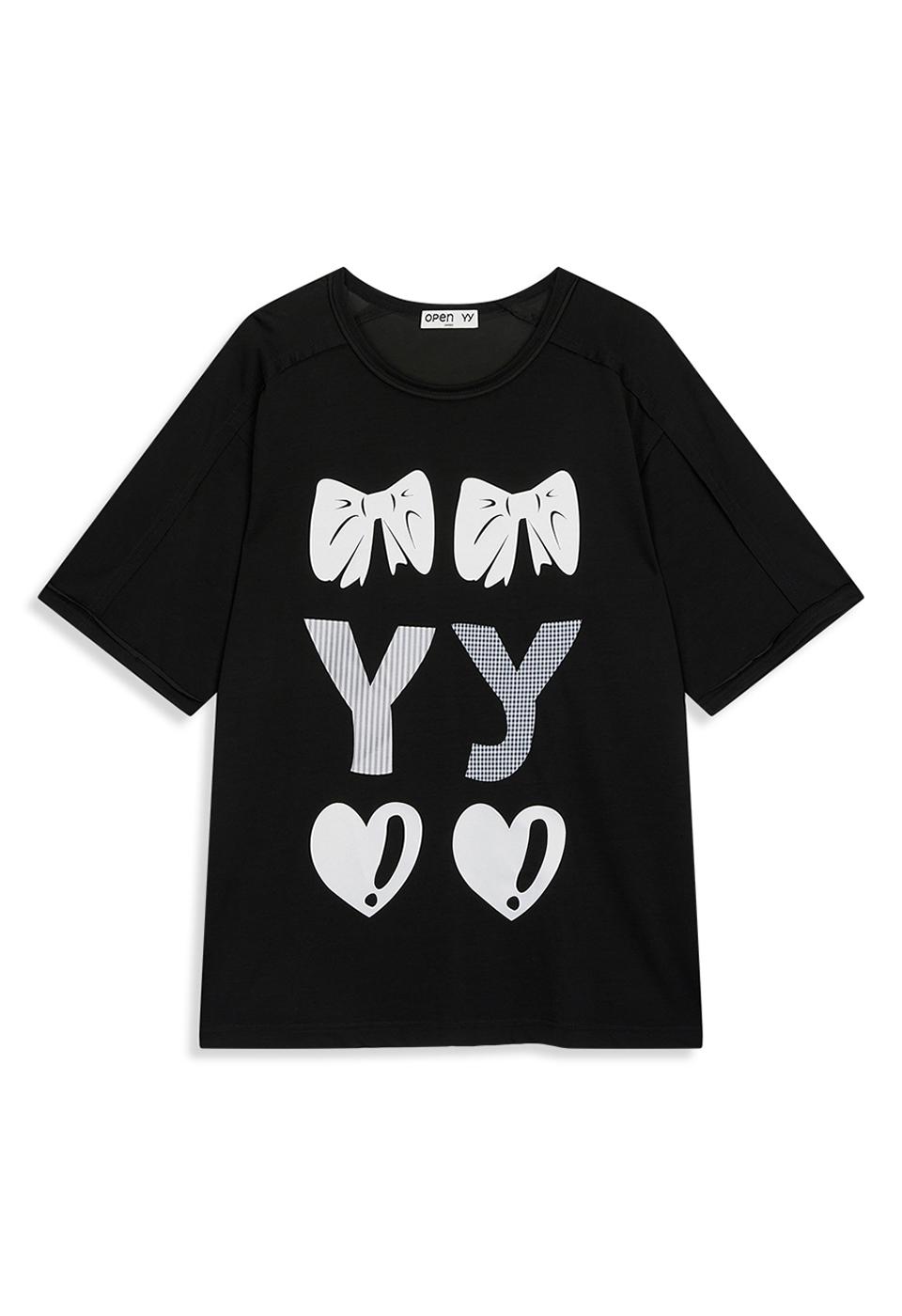 RIBBON YY T-SHIRT, BLACK