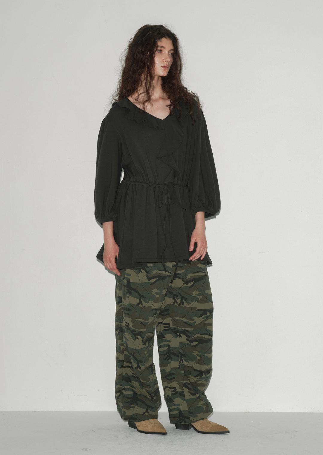 RUFFLE PUFF MINIDRESS CHARCOAL