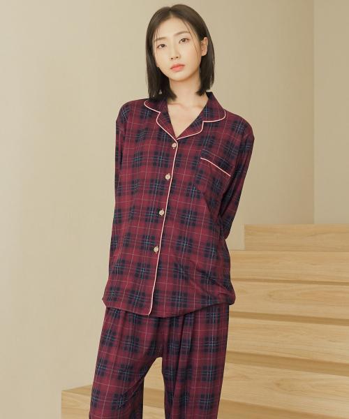 피치기모 레드빈 체크 파자마 잠옷세트