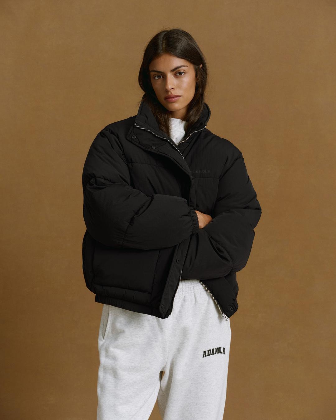 Funnel Neck Puffer Jacket - Black - XS