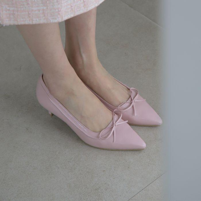 Line ribbon pumps / baby pink (5cm)