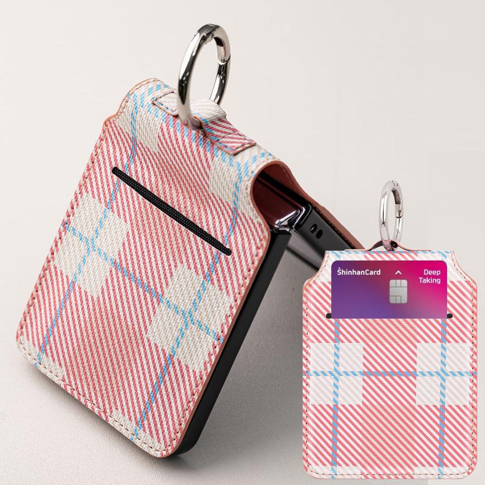 갤럭시 Z플립5 케이스 피치 카드 수납 지갑 체크패턴 스마트링 고리 링 힌지보호 지플립5