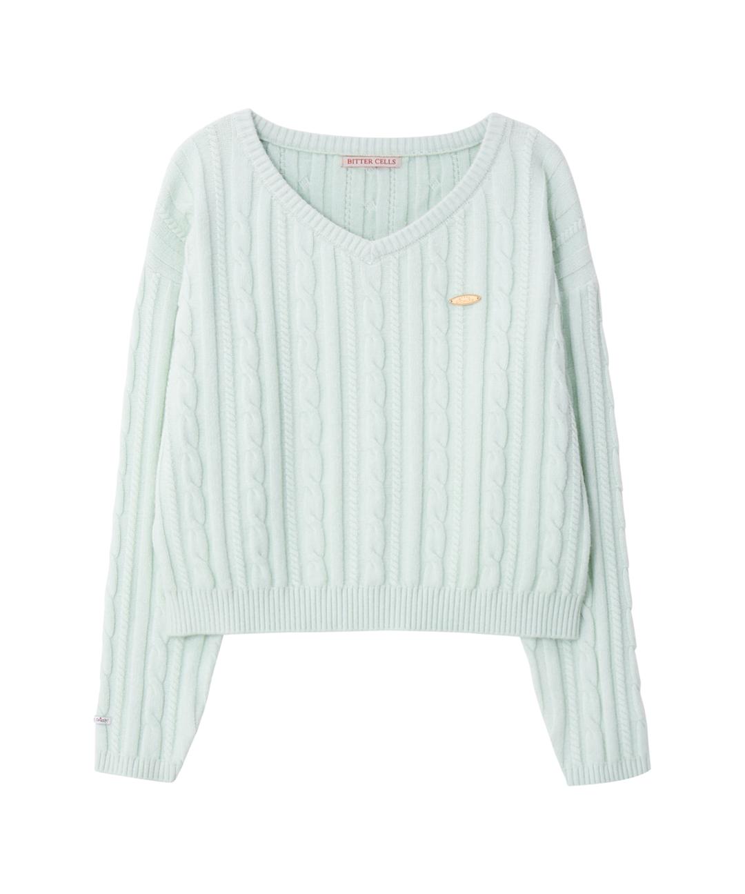 C.G V-Neck Cable Sweater-Mint