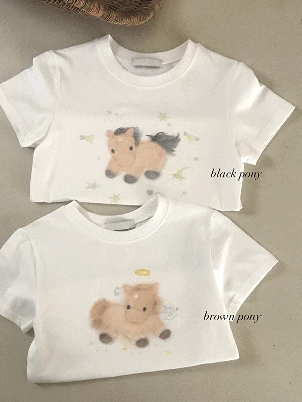 당일출고/유리에pick💖 포니 반팔 tee - 2color (반팔티/프린팅/나염/러블리/크롭)