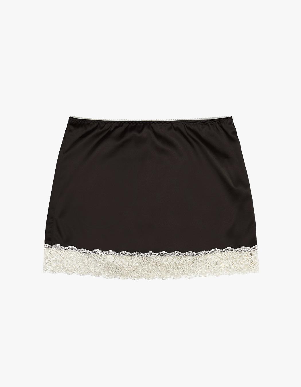Lace Satin Mini Skirt - Brown