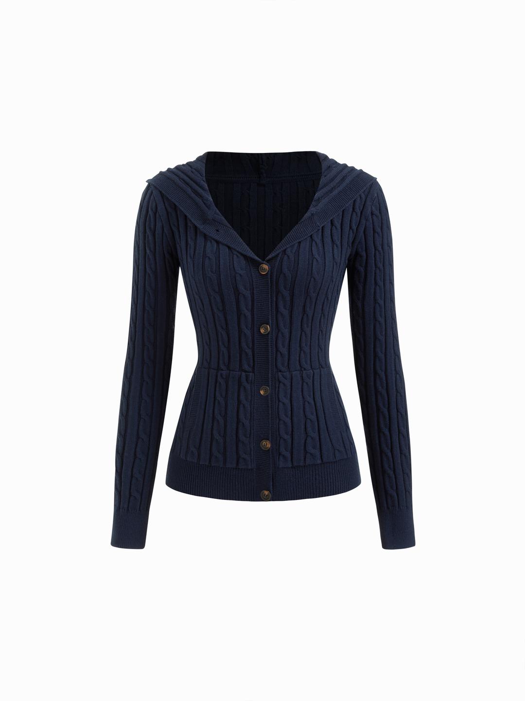 Cable Knit Hooded Long Sleeve Cardigan