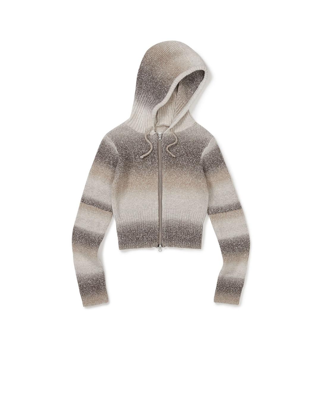 [Mmlg W] GRADATION KNIT HOOD ZIPUP (BROWN)