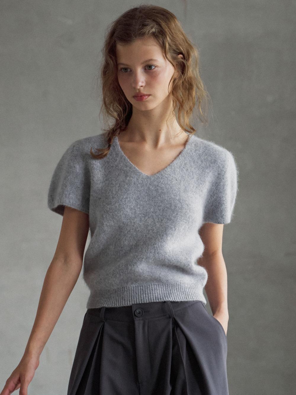 Angora Half-Sleeve Knit Sweater [Gray]