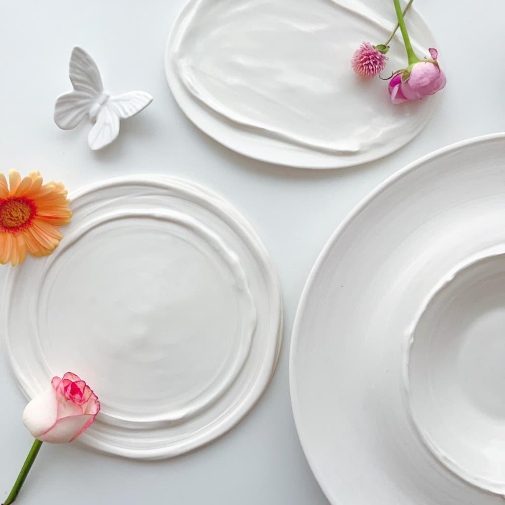 로디앳홈 심사영작가 화이트 메모리 플랫 시리즈 스트록 앞접시 작가도자기