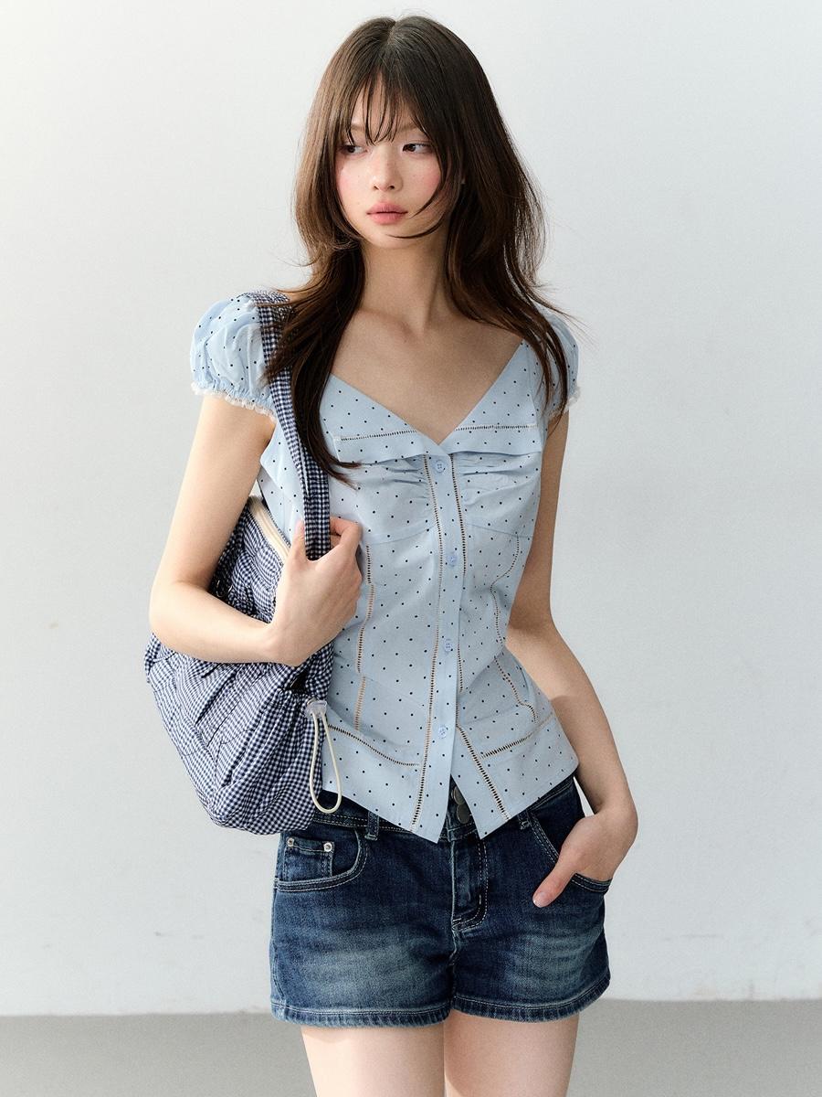 SOOTE SEASON Romantic Bow-Back Puff Lace Blouse (2color)