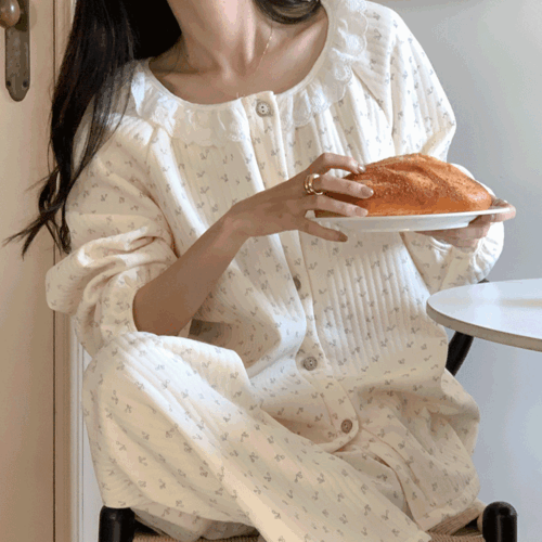 어나더뷰 도폼포근 누빔 파자마 상하세트 긴팔 긴바지 체리 앵두 도트 땡땡이 카라 가을 겨울 홈웨어 수면 잠옷 no.2394 2393