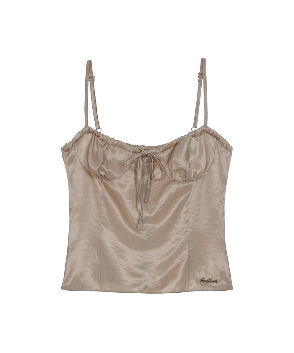 Satin Slim Sleeveless [Beige]