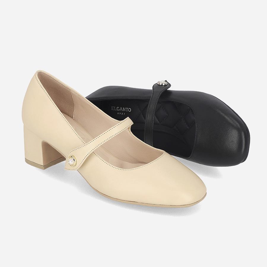 엘칸토 여성 양가죽 진주장식 메리제인 펌프스 5cm LCWD76U413