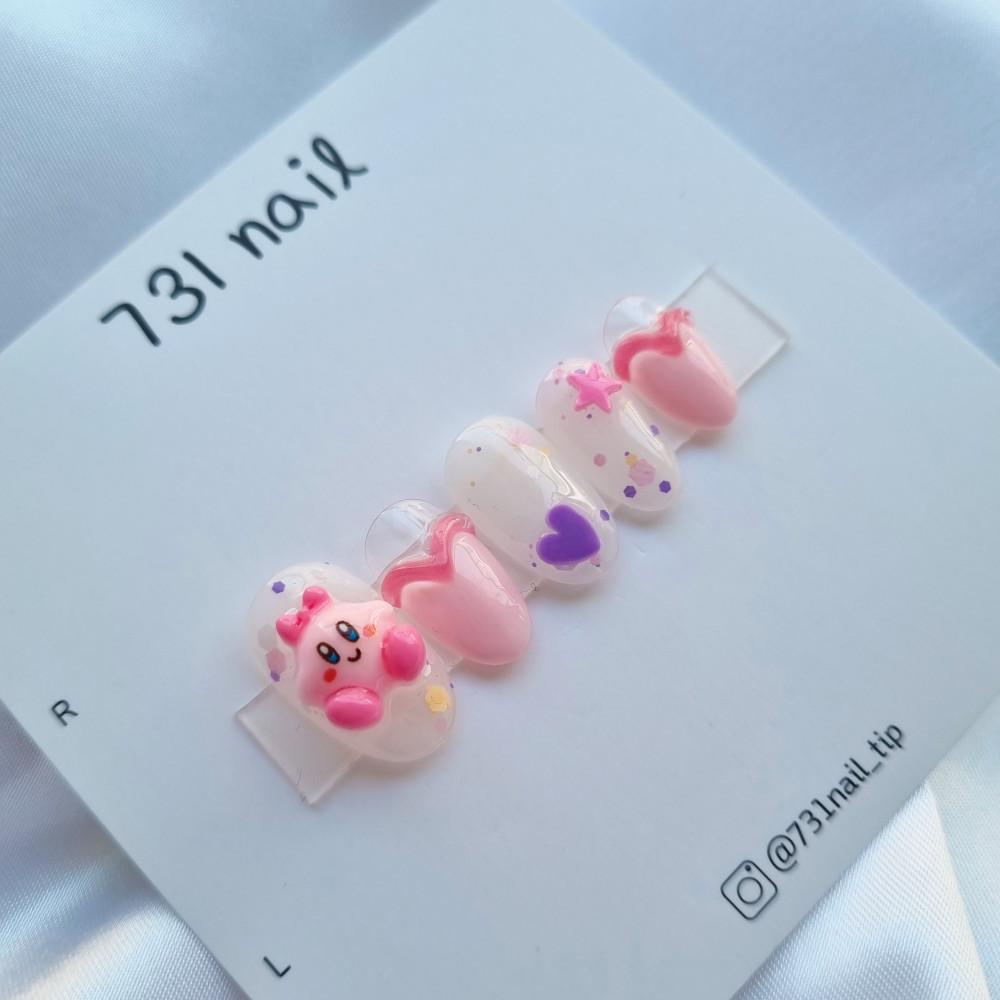 커비요정 수제 네일팁 커비 네일 키치 귀여운 네일아트 셀프네일