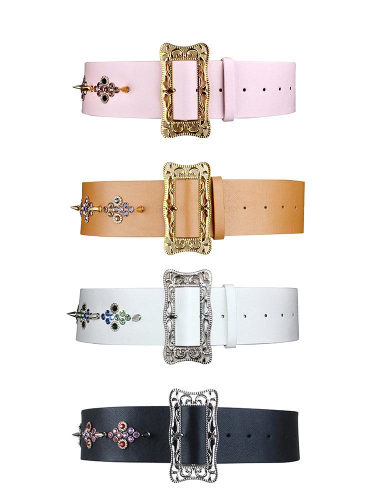 30%Off Nodress Rhinestone Rivet Leather Belt