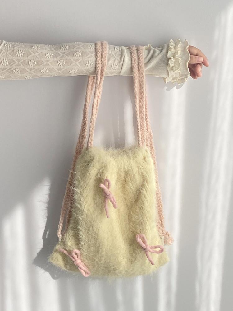 수심 Lemon String Bag 레몬 스트링백 리본 겨울 백팩 퍼 발레코어 y2k