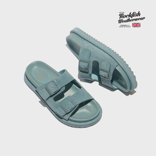 LEATHER TWO BAND SLIPPERS - LIGHT BLUE