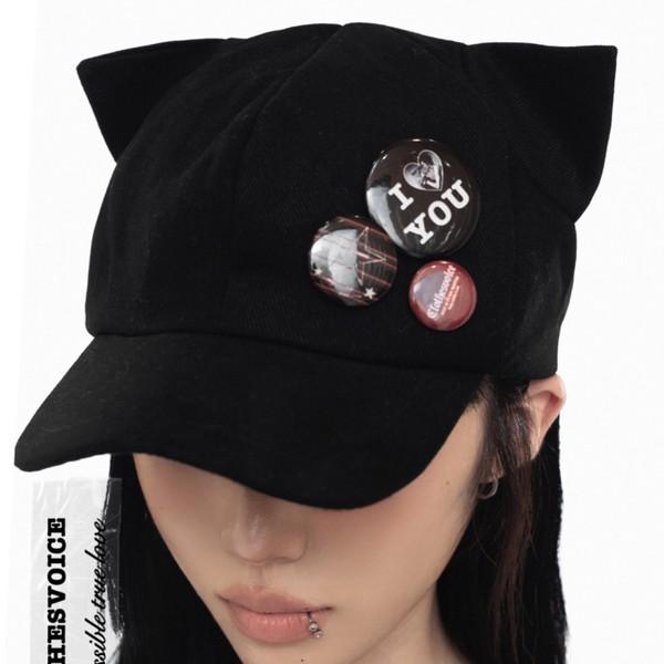 original punk kitten devil ears octagonal wide brim peaked cap black