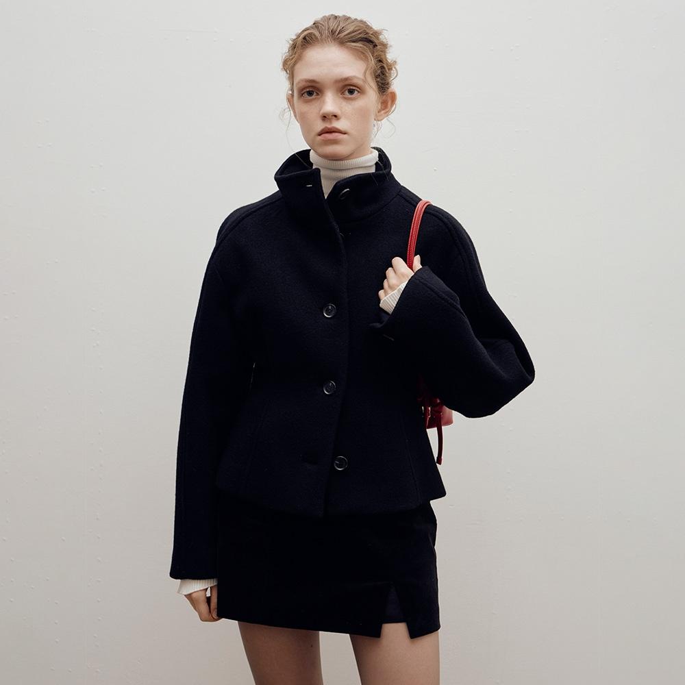 High Neck Short Coat in Black VW3WJ032-10