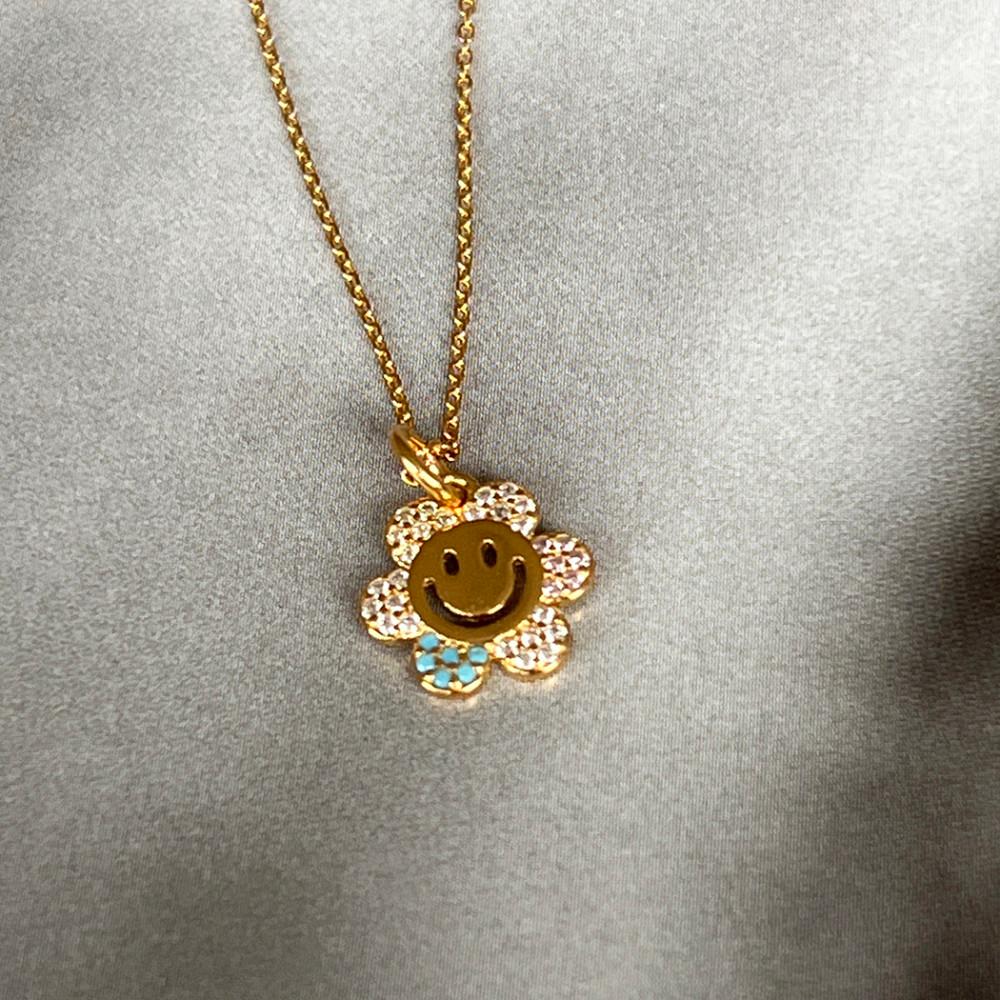 실버925 써니 스마일 플라워 컬러 큐빅 목걸이 2color 실버 골드 은목걸이