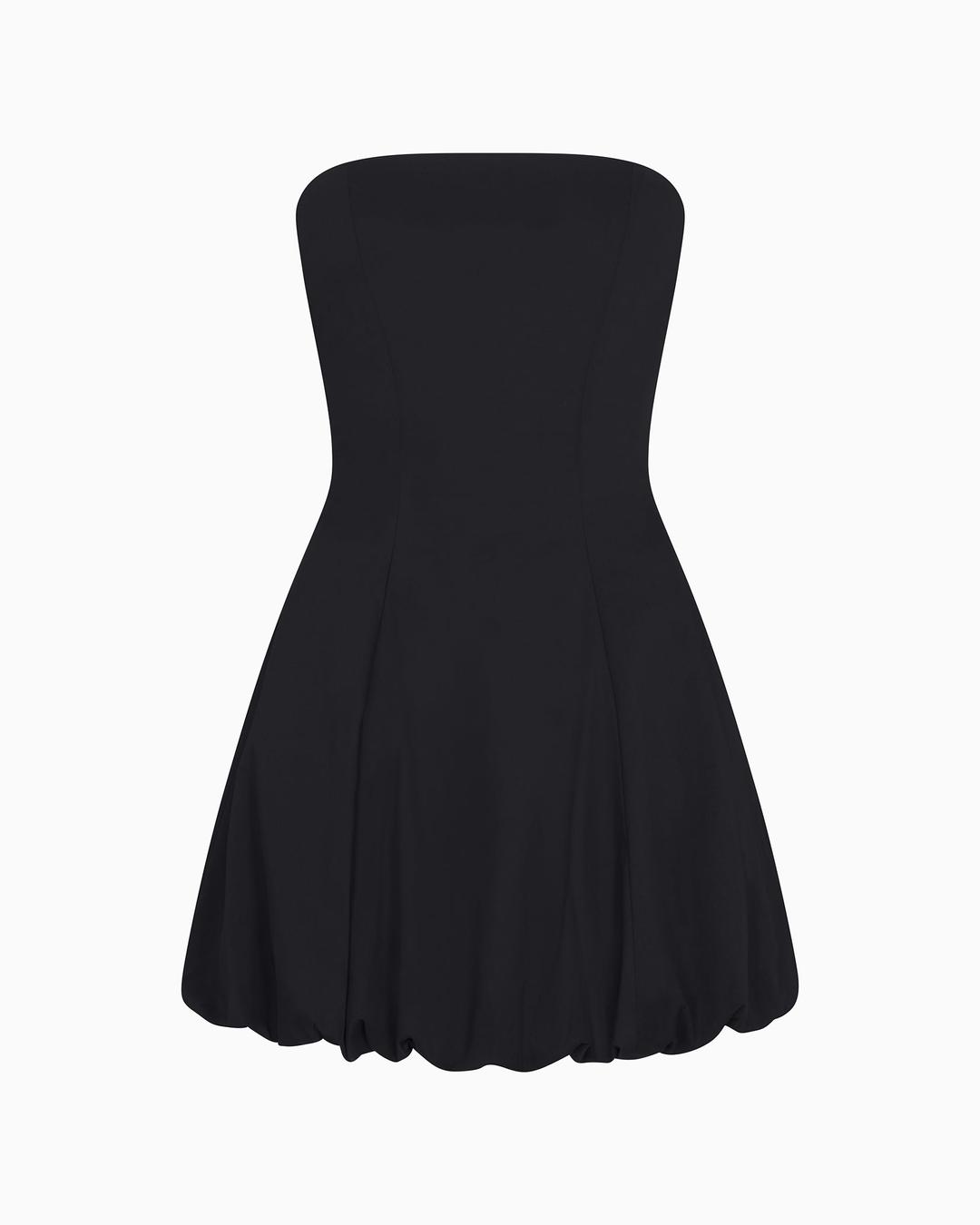 Poplin Bubble Mini Dress | Black - 14