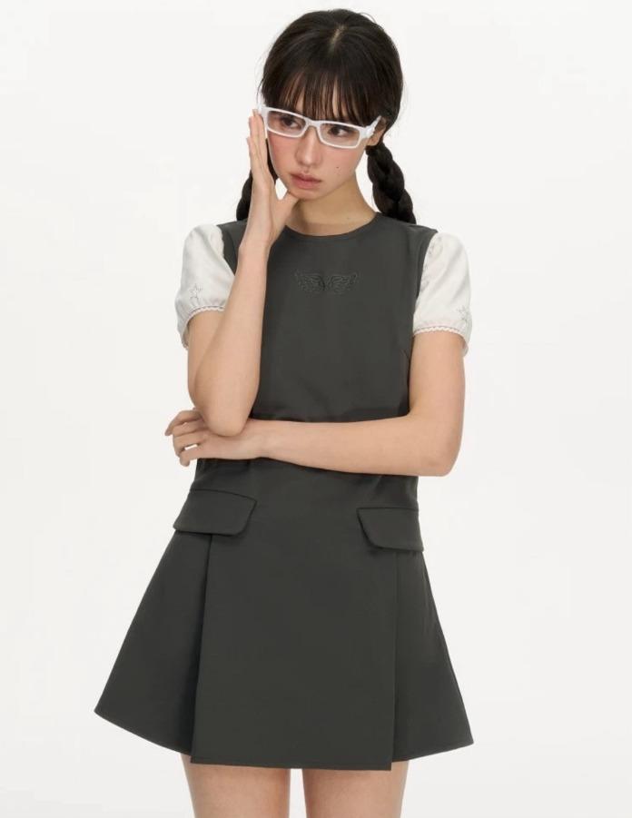 NECY STUDIO 윙 스티치 슬리브리스 원피스 (다크 그레이)
