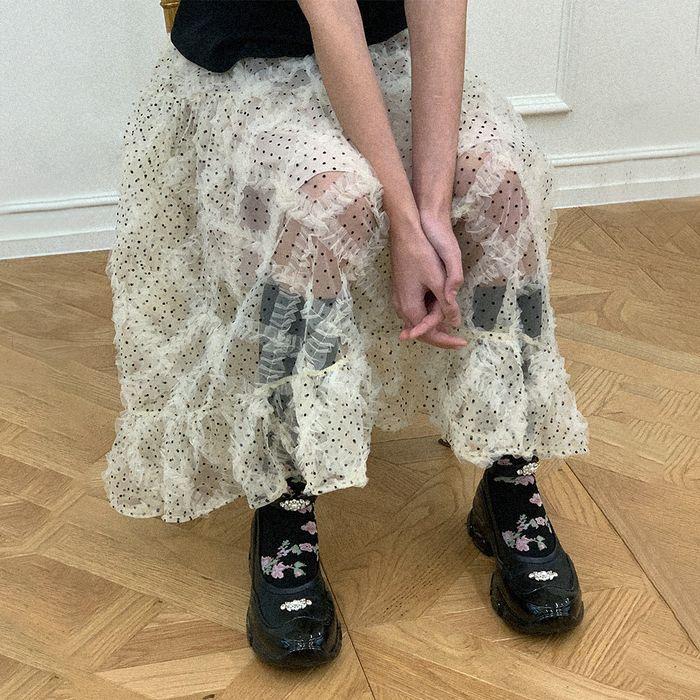 L사이즈 신규입고_Polka dot frill skirt / Champagne