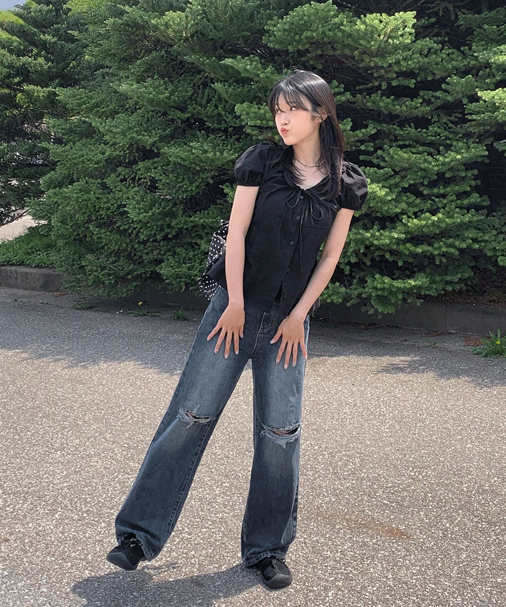 [~2XL/숏,기본,롱] 데미지 와이드 데님 팬츠