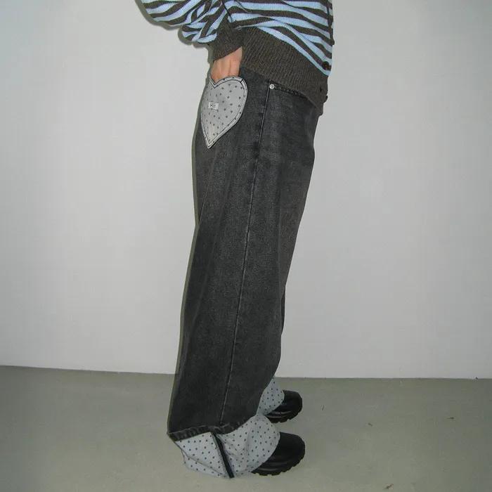 PATCH ROLL UP DENIM PANTS BLACK STAR