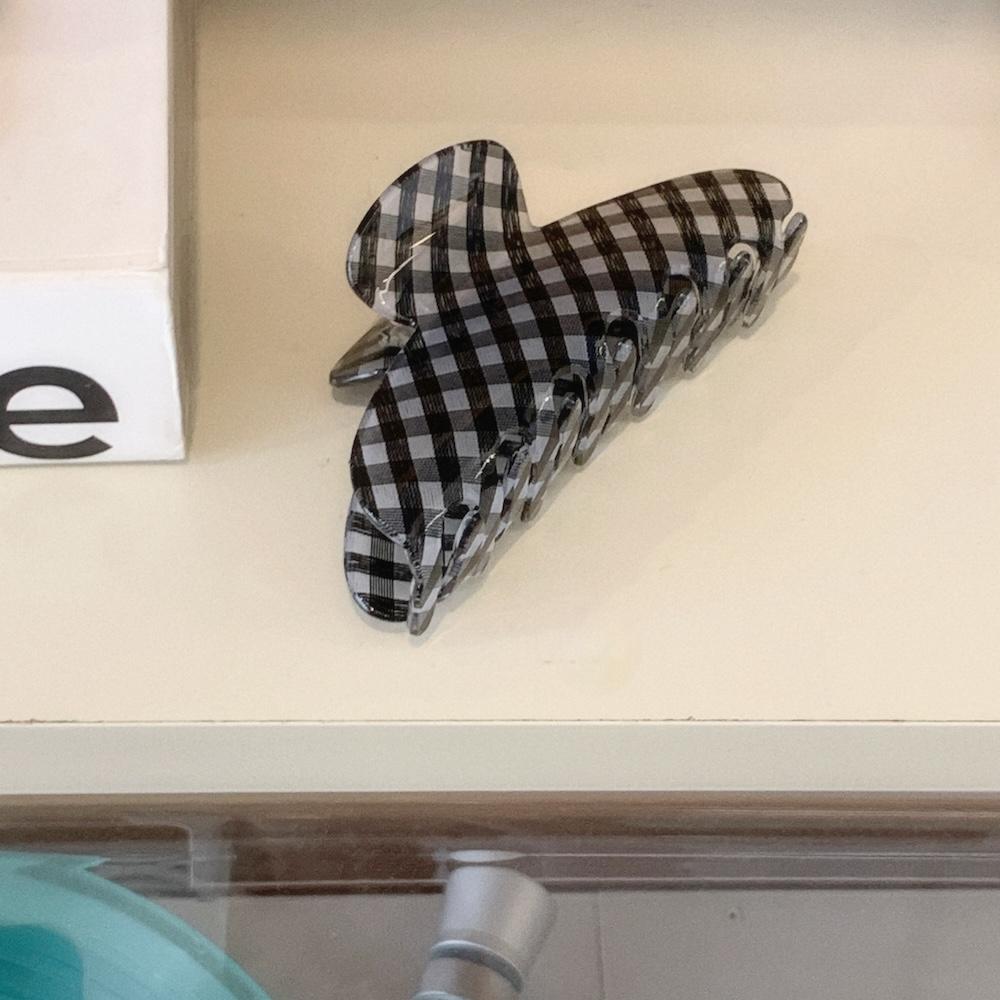 블랙 체크 헤어 집게핀