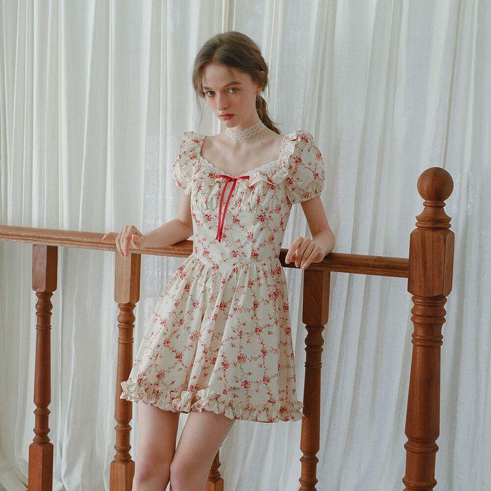 Cest_Floral two-way ruffled dress