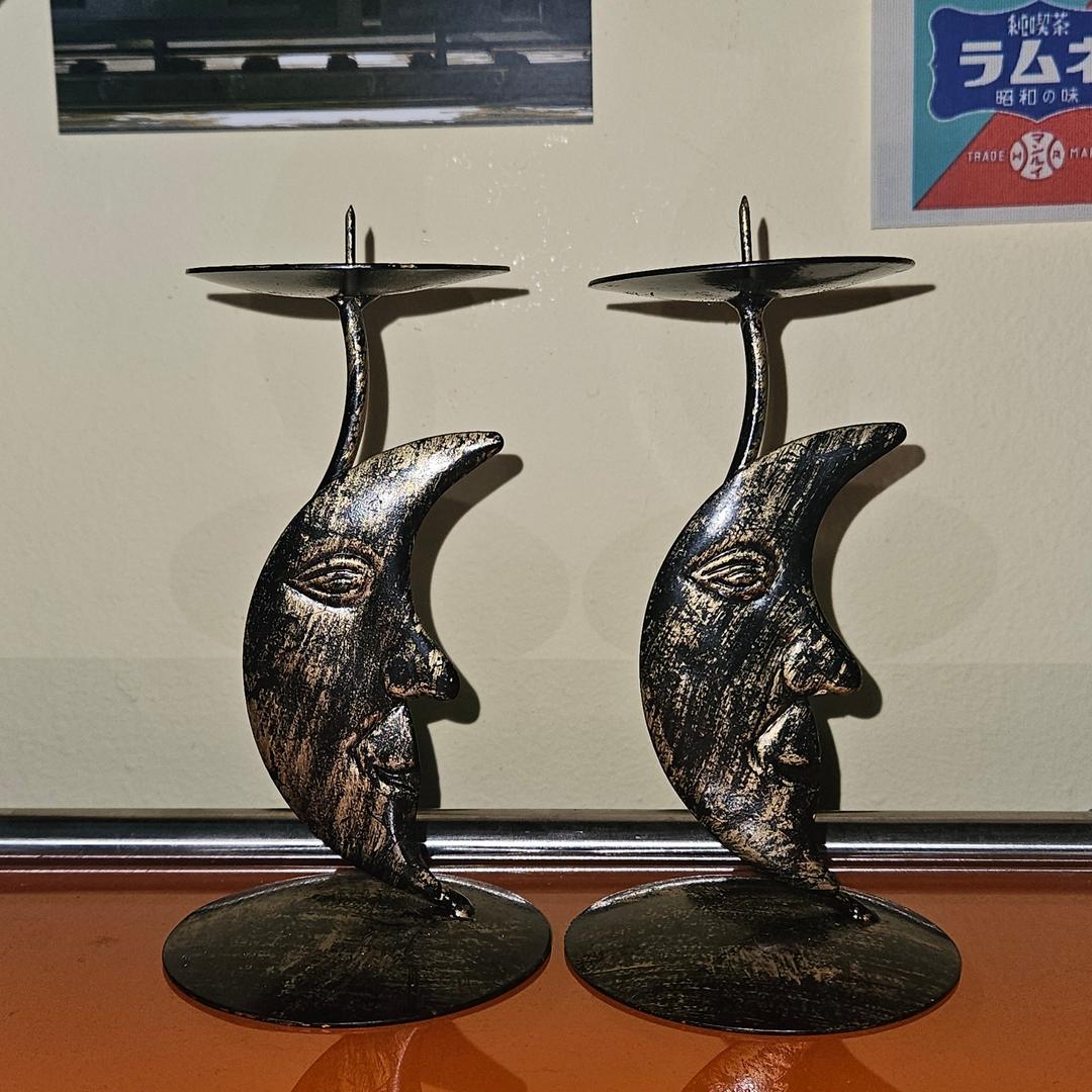 엔틱 브라스 달 미니 촛대 장식