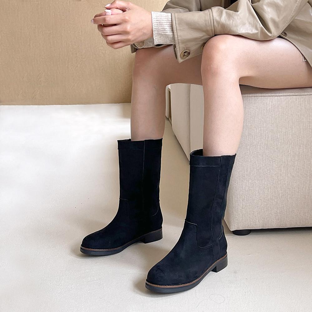 스웨이드부츠 일자핏 하프 웨스턴 통넓은 부츠