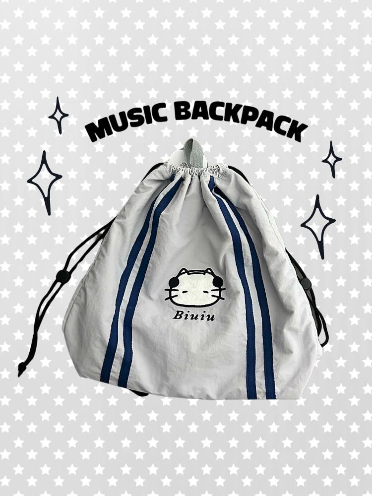 수심 Music String Backpack 뮤직 스트링 백팩 데일리 가방 유니크 고양이