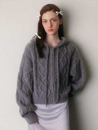 MOHAIR TWISTED ZIP UP CARDIGAN_TT3W303GY