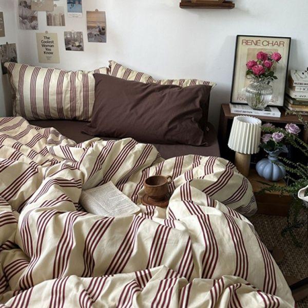 순면 가을 간절기 브라운 레드 침대커버 세트 (S Q )