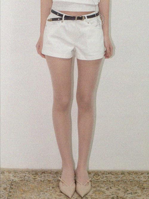 별 숏 데님 팬츠-화이트