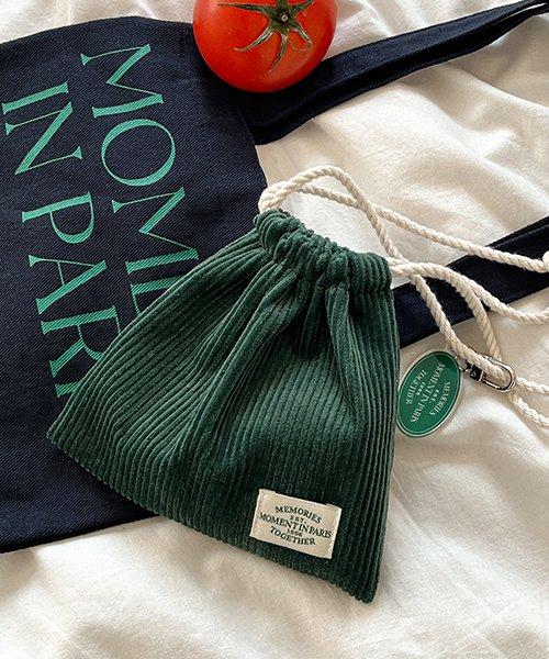 파리 인 모먼트 코듀로이 그린 복조리 파우치