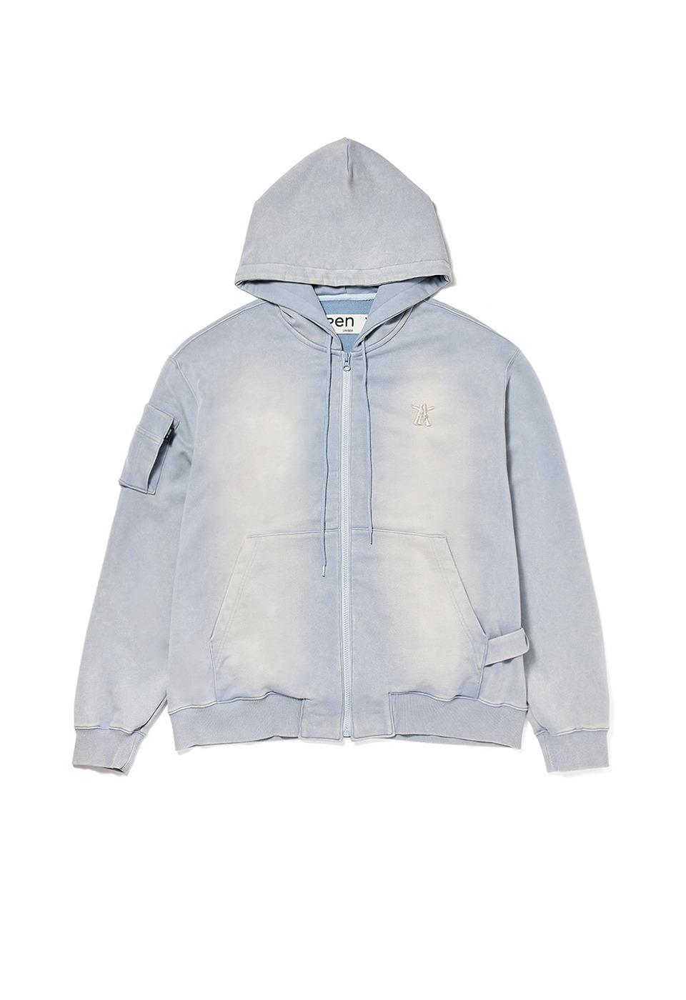 POCKET WASHED BOX HOODIE, BLUE