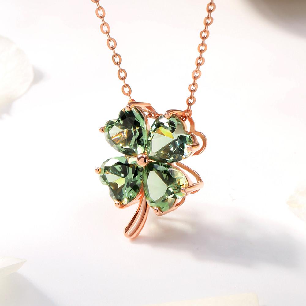 골드팡 14k 딥그린네잎클로버 목걸이 탄생석 투어멀린 플라워 행운 데일리 선물
