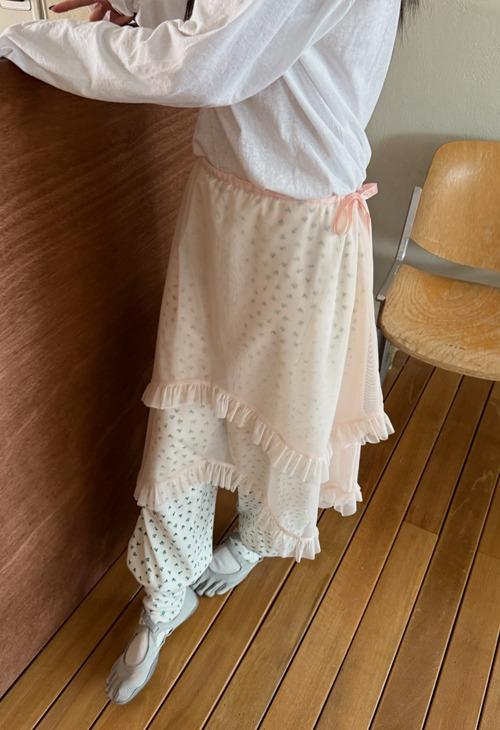어나더랭귀지 wave mesh skirt / 프릴 메쉬 웨이브 랩 스커트