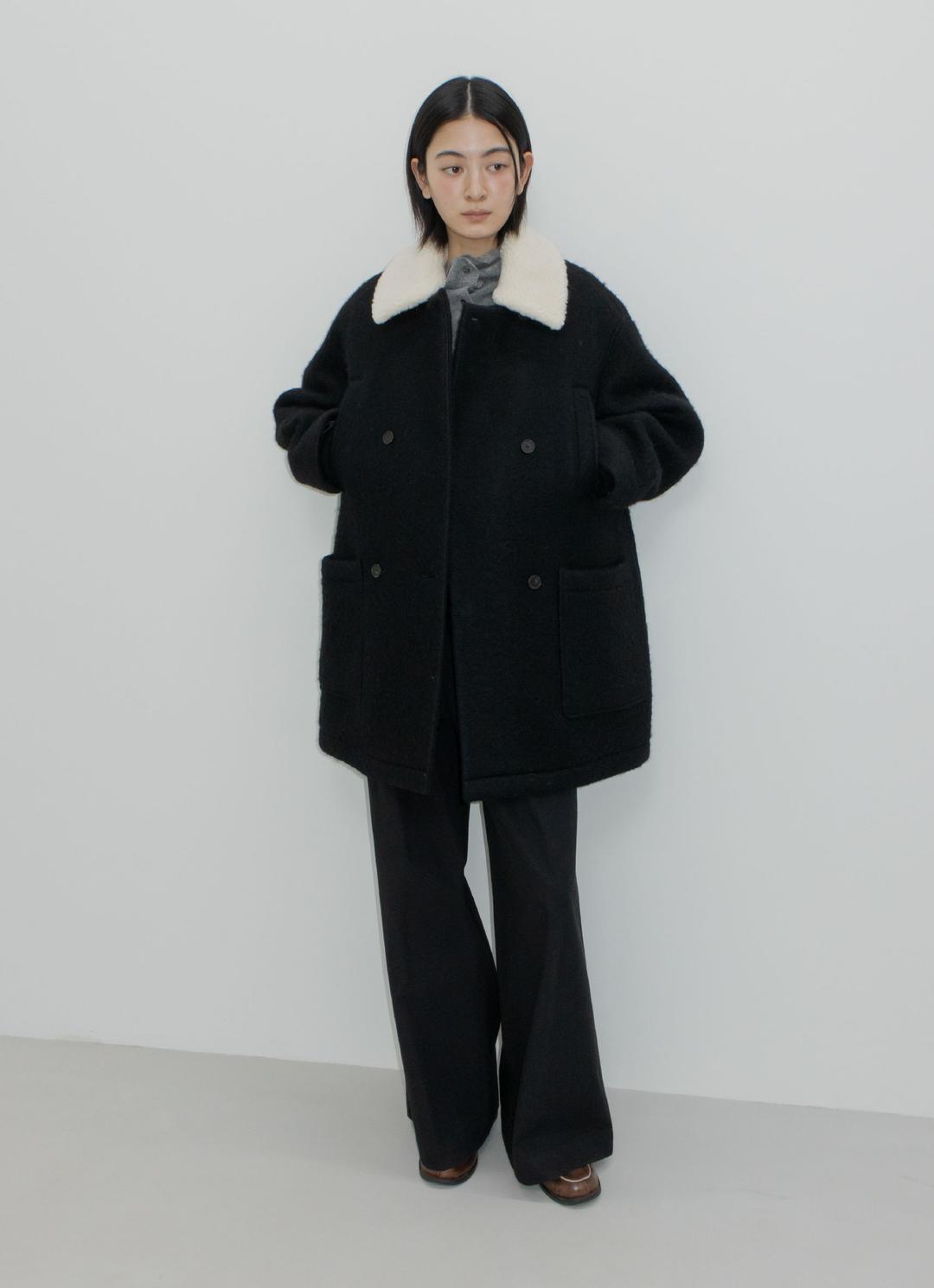 25FW WOOL DOUBLE BREASTED PEA COAT / BLACK