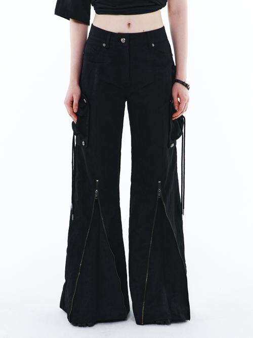 MULTI-ZIPPER NYLON PANTS BLACK