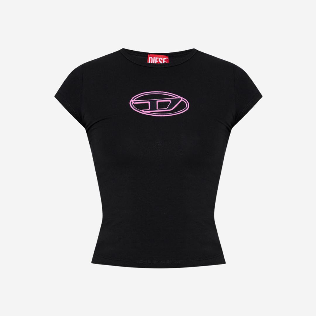 (W) Diesel T-Angie Peekaboo Logo T-Shirt Black Pink