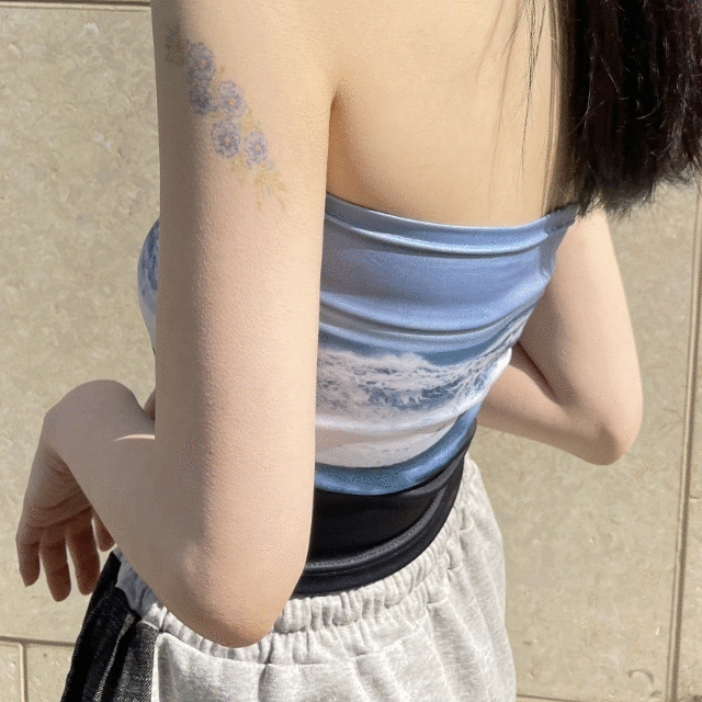 (당일출고/스트릿) 마린 웨이브 바다 스판 크롭 탱크 튜브 탑