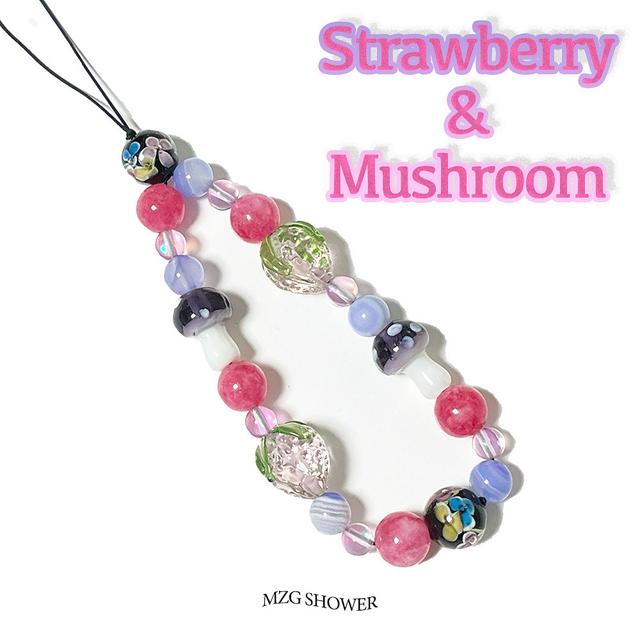 귀여운 핸드폰 스트랩 strawberry&mushroom strap - 당일출고